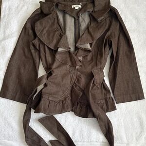 y2k office siren brown blazer with tie waist #blazer